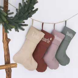 Christmas Stocking With Name, Personalized Linen Christmas Stocking Embroidered Name, Name Dog - thumbnail 2