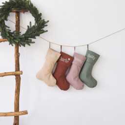 Christmas Stocking With Name, Personalized Linen Christmas Stocking Embroidered Name, Name Dog - thumbnail 3