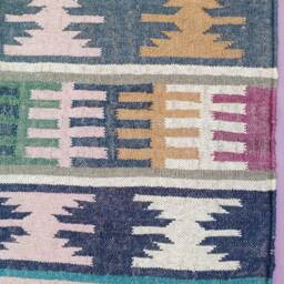 Handmade Wool Jute Rug, Navajo Kilim Style, Traditional Turkish Design - thumbnail 3
