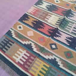 Handmade Wool Jute Rug, Navajo Kilim Style, Traditional Turkish Design - thumbnail 4