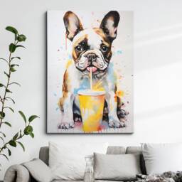 Vibrant French Bulldog Milkshake Dog Painting Framed Poster Print & Canvas Wall Decor Art Bedroom Home Interior Gift For Pet Lover - thumbnail 1