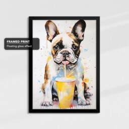 Vibrant French Bulldog Milkshake Dog Painting Framed Poster Print & Canvas Wall Decor Art Bedroom Home Interior Gift For Pet Lover - thumbnail 2