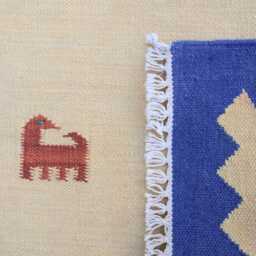 Handmade Kilim Wool Runner Boho Beige & Blue Hallway Rug - 67x226'cm - thumbnail 2