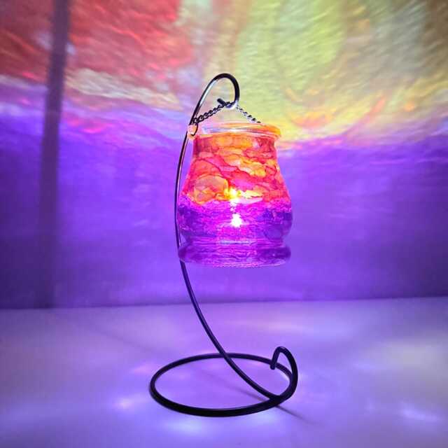 Tropical Sunrise Lantern - Hand Painted Abstract Glass Candle Holder, Unique Home Gift - image 1