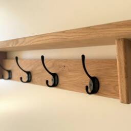 Natural Solid Oak Coat Rack With Shelf, Handmade Wooden Entryway Rail, Cast Iron Hooks, Towel Hanger, Wall Mounted Furniture Retro Classic - thumbnail 2
