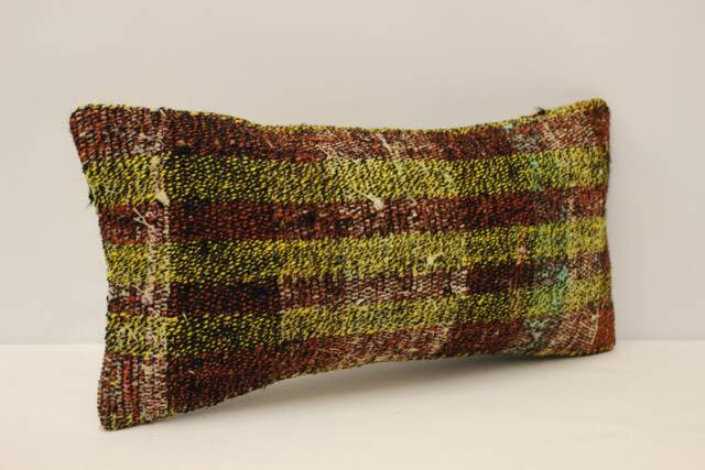 Bohemian Cushion Wool Pillow Sofa Pillow Bed 10x20 in Lumbar Kilim Throw 4Yef-569 - image 1