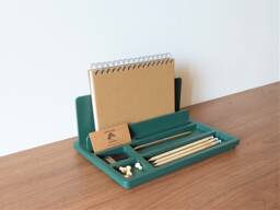 Green Wooden Desk Organizer Modern Office Storage Set - thumbnail 1