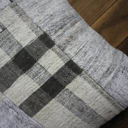 50cm - 20Inch Vintage Kilim Patchwork Cushion Cover Handwoven - Modern Assembly White Cream Grey Checks - thumbnail 3