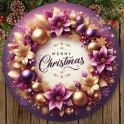 Merry Christmas Wreath Sign, Xmas Purple Merry Xmas Wreath, Holly Sign - thumbnail 2