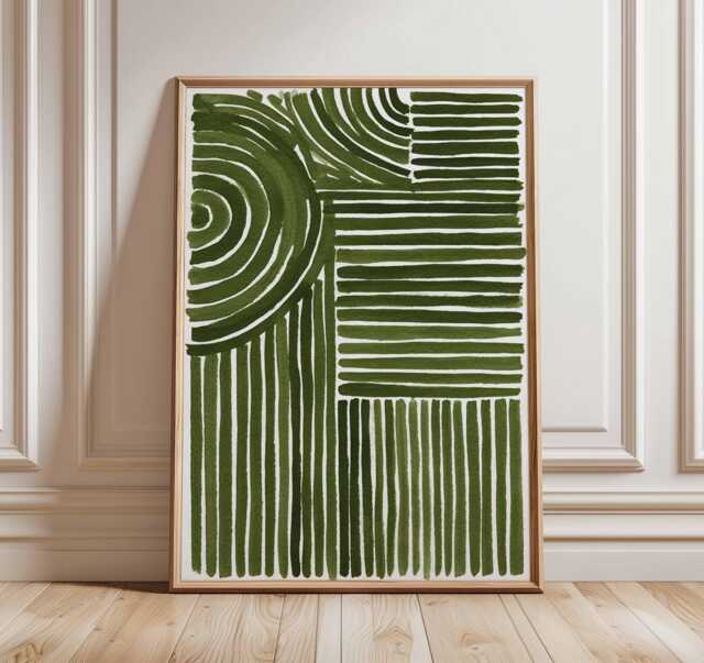 Green Abstract Line Art Print - Modern Minimalist Geometric Poster, Contemporary Wall Decor, Mid Century Inspired Artwork - image 1