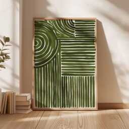 Green Abstract Line Art Print - Modern Minimalist Geometric Poster, Contemporary Wall Decor, Mid Century Inspired Artwork - thumbnail 2