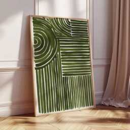 Green Abstract Line Art Print - Modern Minimalist Geometric Poster, Contemporary Wall Decor, Mid Century Inspired Artwork - thumbnail 3