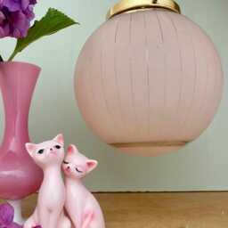 Vintage Art Deco Globe Pendant Light in Pink & Gold Granite Glass - thumbnail 3