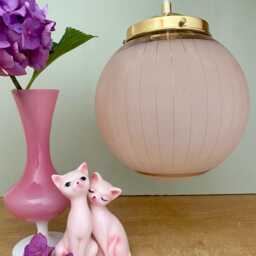 Vintage Art Deco Globe Pendant Light in Pink & Gold Granite Glass - thumbnail 2