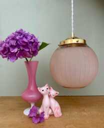Vintage Art Deco Globe Pendant Light in Pink & Gold Granite Glass - thumbnail 1