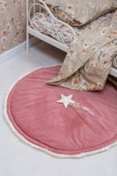 Dusty Pink Velvet Baby Play Mat Reversible Round Rug - thumbnail 1