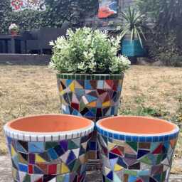 Handcrafted Mosaic Pot With Glass Tiles - Unique Cylinder Design & Custom Patterns - thumbnail 2