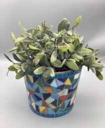 Handcrafted Mosaic Pot With Glass Tiles - Unique Cylinder Design & Custom Patterns - thumbnail 1