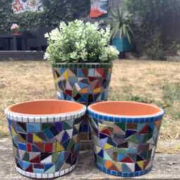 Handcrafted Mosaic Pot With Glass Tiles - Unique Cylinder Design & Custom Patterns - thumbnail 3