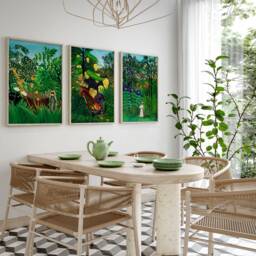 Set Of 3 Forest Prints, Henri Rousseau Green Gallery Wall Art, Exhibition Poster, Jungle Animal Painting, Botanical Printable Home Decor - thumbnail 3