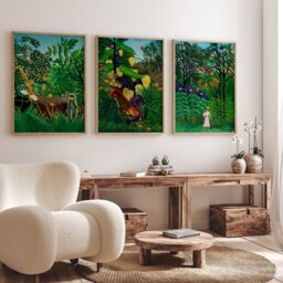 Set Of 3 Forest Prints, Henri Rousseau Green Gallery Wall Art, Exhibition Poster, Jungle Animal Painting, Botanical Printable Home Decor - thumbnail 2
