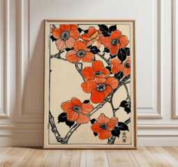 Japanese Orange Blossom Poster, Minimalist Floral Wall Art, Modern Woodblock Print, Asian Botanical Illustration, Elegant Nature Decor - thumbnail 1