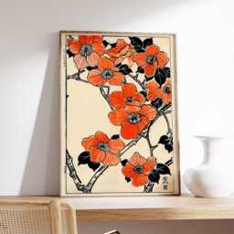 Japanese Orange Blossom Poster, Minimalist Floral Wall Art, Modern Woodblock Print, Asian Botanical Illustration, Elegant Nature Decor - thumbnail 2