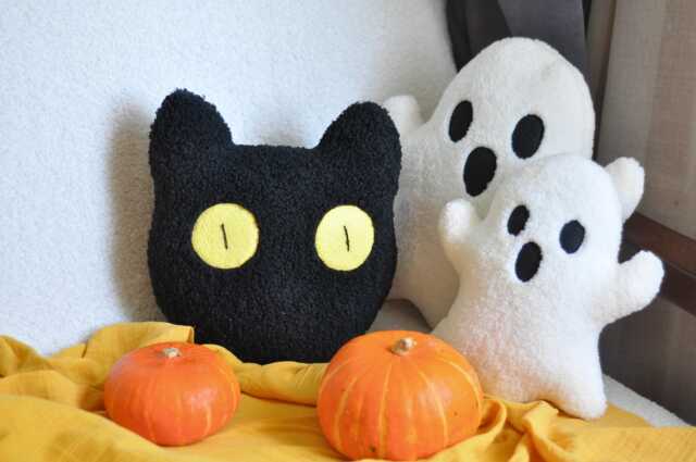Black Cat Pillow - Halloween Decor - Toy Plush Sherpa Gift Holiday Pillows - image 1