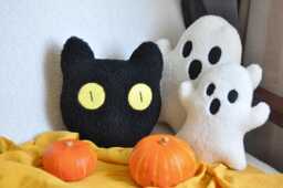 Black Cat Pillow - Halloween Decor - Toy Plush Sherpa Gift Holiday Pillows - thumbnail 1