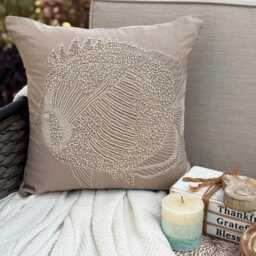 Mocha Beige Cotton Linen Beaded Sea Creature Pattern, Beach Style Throw Pillow Cover - Butterfly Fish - thumbnail 3