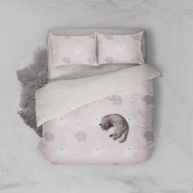 3D Elephant Duvet Cover Set, Kids Bedding, Light Pink - image 1
