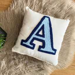 Personalized Embroidered Letter Pillow, Punch Needle Linen Cushion - thumbnail 2