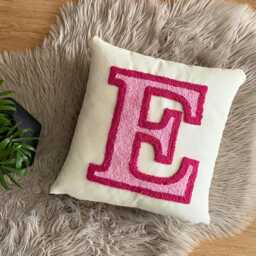 Personalized Embroidered Letter Pillow, Punch Needle Linen Cushion - thumbnail 3