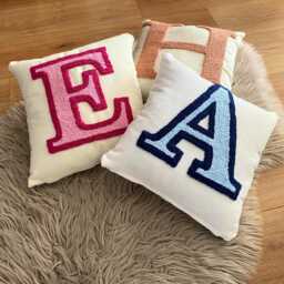 Personalized Embroidered Letter Pillow, Punch Needle Linen Cushion - thumbnail 1