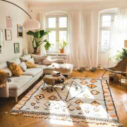 Moroccan Ivory & Orange Berber Rug, Handwoven Wool Shag Diamond Geometric Motifs, Large Area Authentic Beni Ourain Carpet - thumbnail 2