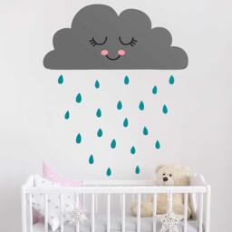 Cloud Wall Decal - Nursery Decal, Rain Cute Sticker, Decor - thumbnail 2