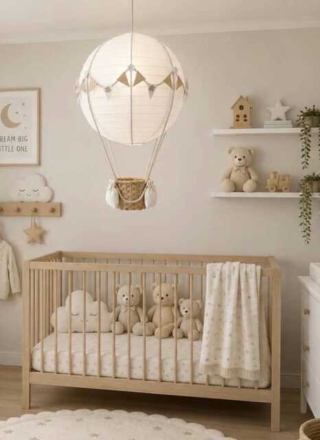 Neutral Star Themed Hot Air Balloon Nursery Light Shade - image 1