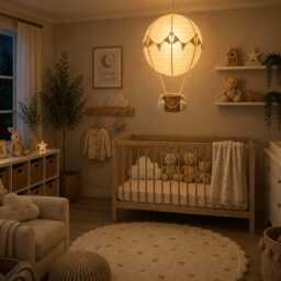 Neutral Star Themed Hot Air Balloon Nursery Light Shade - thumbnail 4