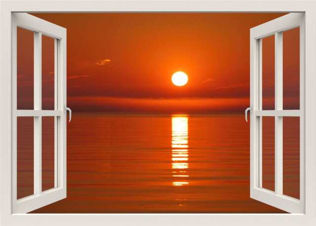 Sunset Wall Decal Mural, Sea Decal, Nature Sticker, 3D Window View Living Room Bedroom Home Decor
