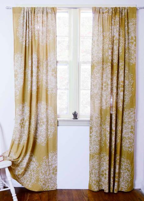 "Yellow Curtain Panel Window Treatment Mustard Printed Home Living Houseware - One Tree Forest 44""W X 84""L/ 96""/ 108" - image 1