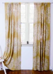 "Yellow Curtain Panel Window Treatment Mustard Printed Home Living Houseware - One Tree Forest 44""W X 84""L/ 96""/ 108" - thumbnail 1