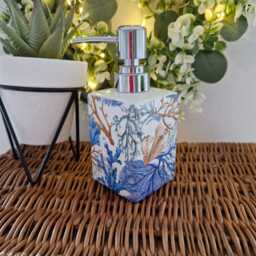 Lovely Blue Coral Decoupaged Ceramic Soap Dispenser.hand Decorated - thumbnail 2