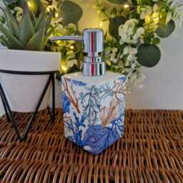 Lovely Blue Coral Decoupaged Ceramic Soap Dispenser.hand Decorated