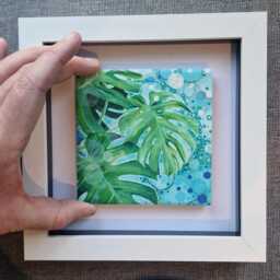 Framed Cheese Plant Tile Art Green Botanical Home Decor - thumbnail 3