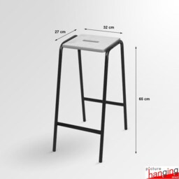 Modern Metal Leg Bar Stool, Beechwood Seat, 65cm Height - thumbnail 2