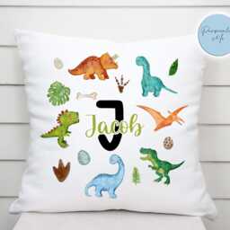 Personalised Dinosaur Cushion - Custom Name Kids Pillow Cute Dino Nursery D??cor Child's Bedroom Accessory - thumbnail 2