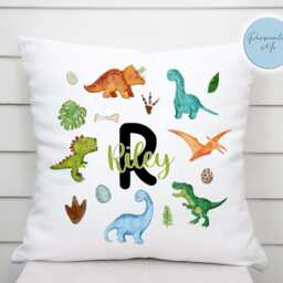 Personalised Dinosaur Cushion - Custom Name Kids Pillow Cute Dino Nursery D??cor Child's Bedroom Accessory - thumbnail 3