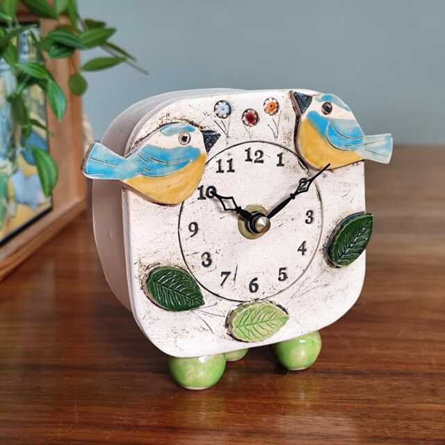 Blue Tit Bird Small Clock Handmade Ceramic Mantel Clock - image 1