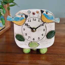 Blue Tit Bird Small Clock Handmade Ceramic Mantel Clock - thumbnail 2
