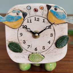 Blue Tit Bird Small Clock Handmade Ceramic Mantel Clock - thumbnail 3